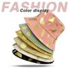 Trendy Gold Foil Fisherman Hat Korean Style Wide Brim Bucket Hat Sun Protection