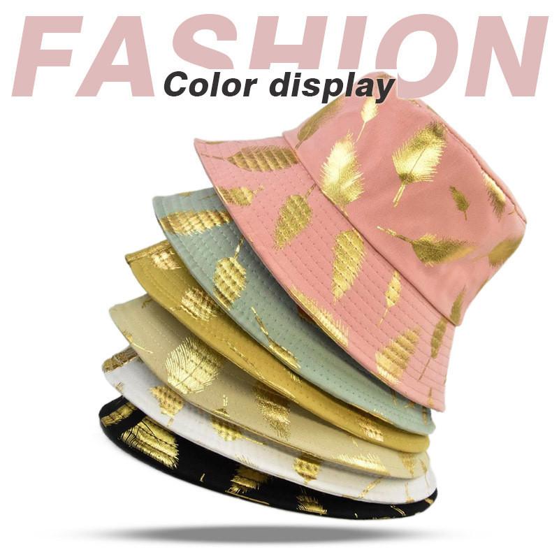 Trendy Gold Foil Fisherman Hat Korean Style Wide Brim Bucket Hat Sun Protection