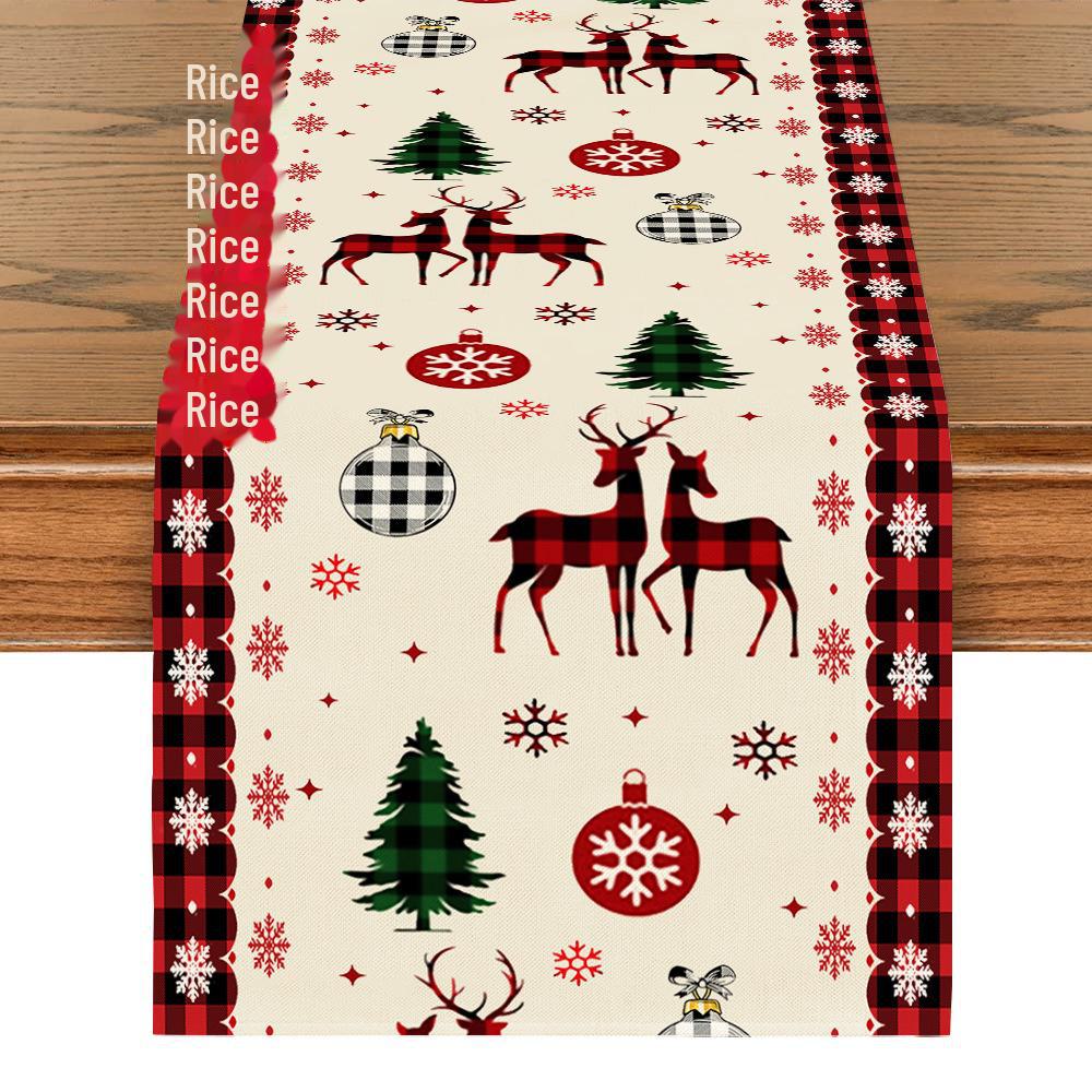 

Льняной рождественский флаг для стола с принтами снеговиков и Санты - праздничные украшения для коврика на стол 33-180cm