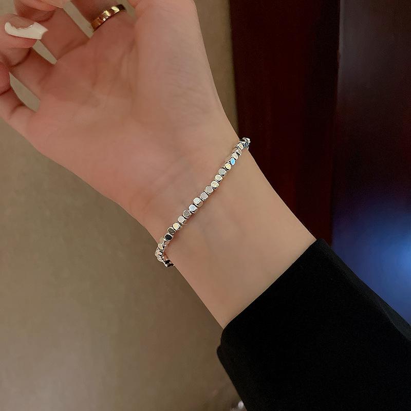 Korean Retro Pearl Titanium Steel Women's Bracelet - High-End Ins Style Beaded Bangle for Couples