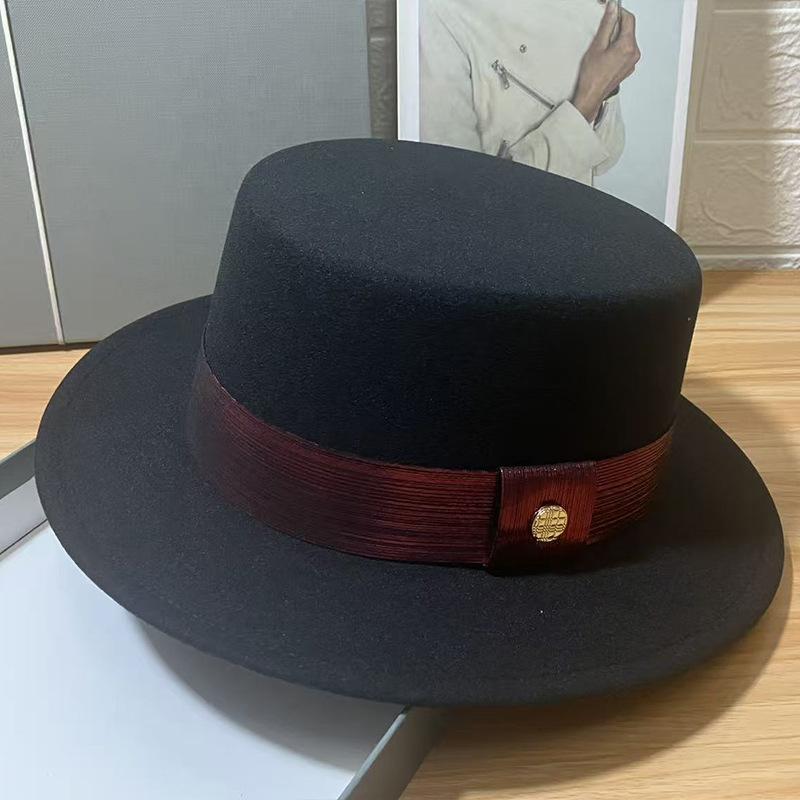 Autumn and Winter High-end New Women's Imitation Wool Top Hat Small Round Hat Fashion Top Hat Felt Hat French Flat Hat