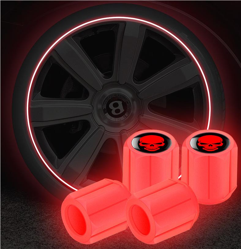 

4Pcs Luminous Skeleton Tire Valve Caps Universal Fluorescent Wheel Hub Covers for SUV Bike Truck Motorcycle Accessories RED/BLUE