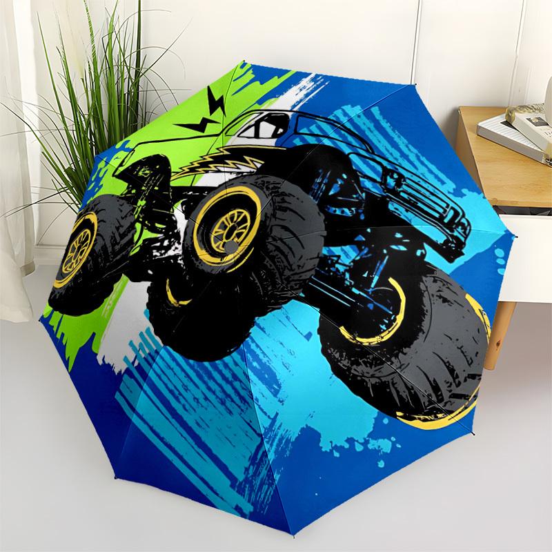 1pc Monster Truck Automatic Folding Umbrella, 8-Rib Durable Iron Frame, Compact Travel Umbrella for Women & Men 076