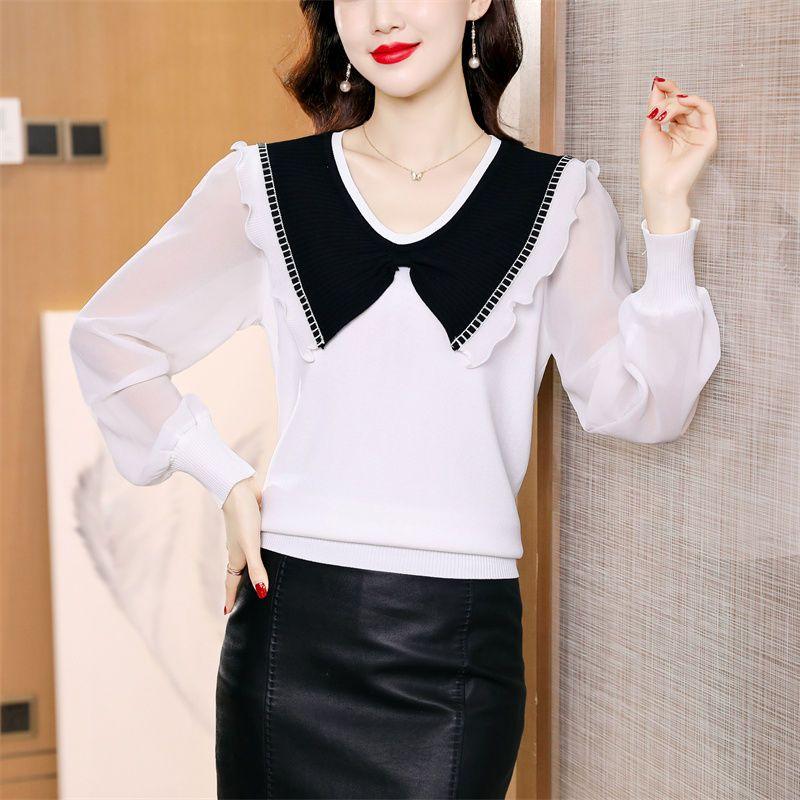 Îmbrăcăminte Femei Arc Guler Marin Cămașă Navetă Culoare Solidă Primăvară Toamnă Mânecă Lungă Elegantă Pliuri Cusute Casual Larg Bluză