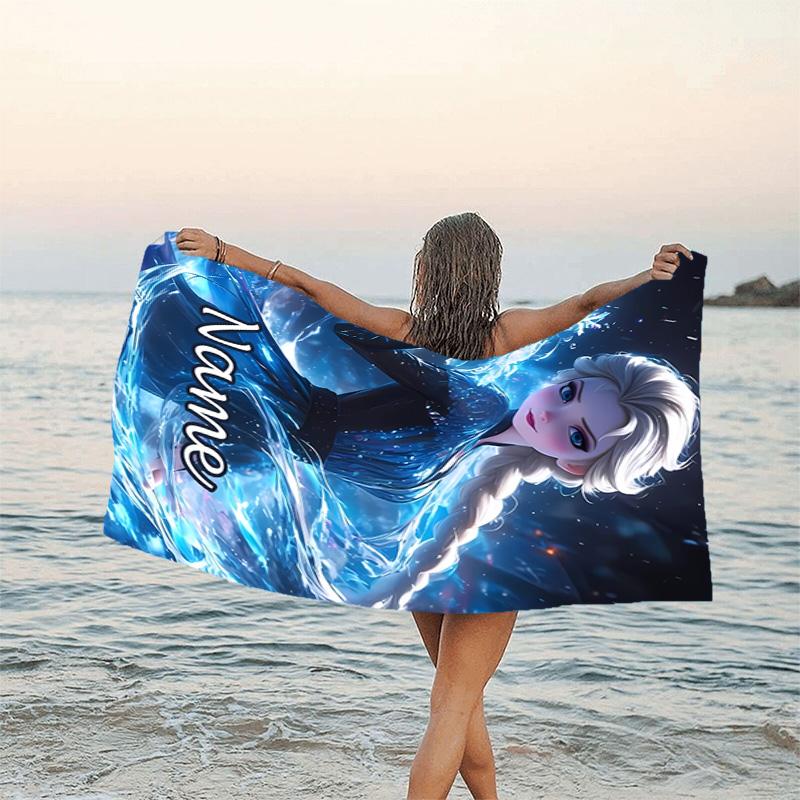 1pc Frozen12 Beach Towel with Custom Name, Beach/Swimming/Bath/Picnic/Camping Towel, Suitable for Seaside Beaches