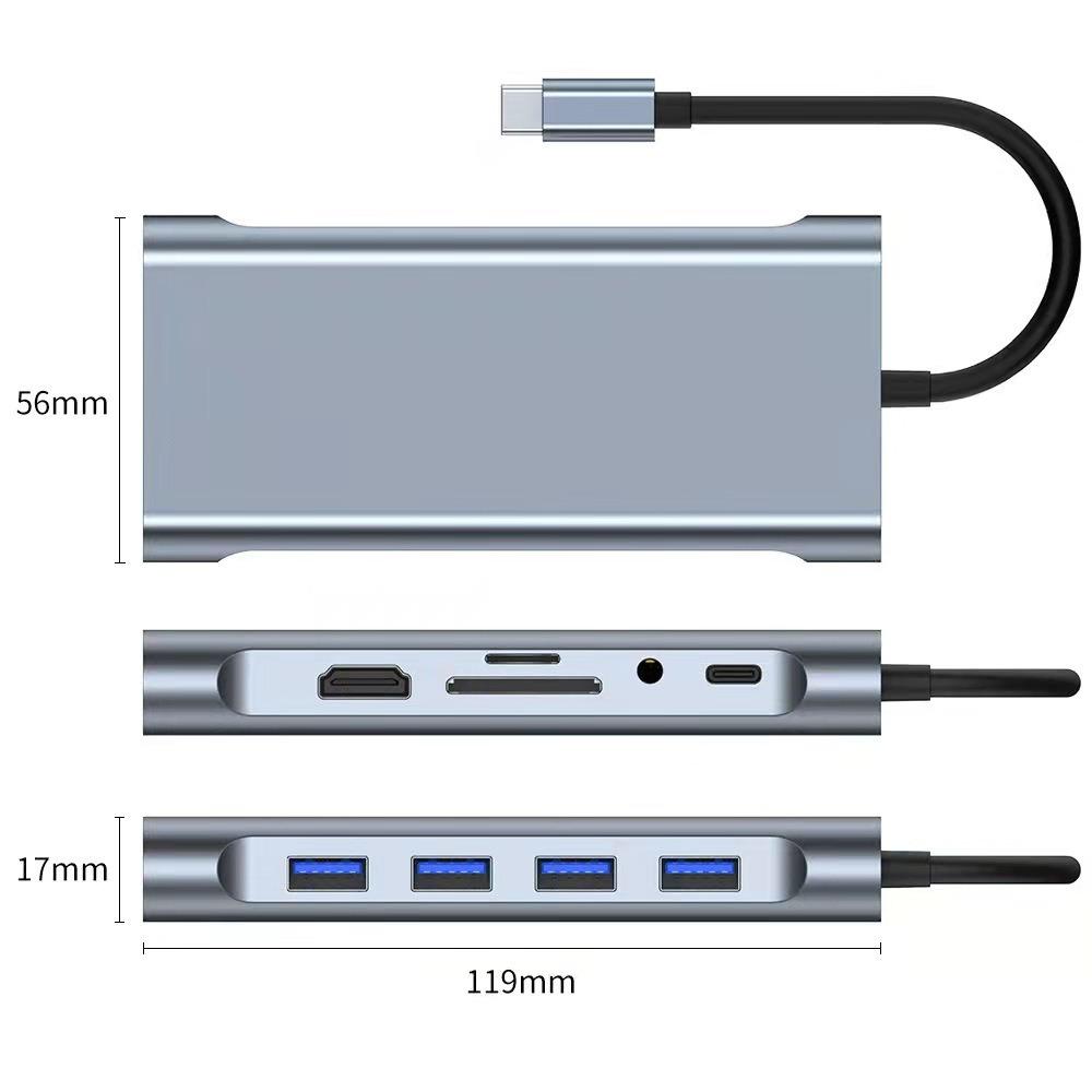 

Док-станция 11 в 1 Type C с HDMI VGA кард-ридером USB 3.0 Hub PD Быстрая зарядка для ноутбука MacBook 11 in 1 Silver