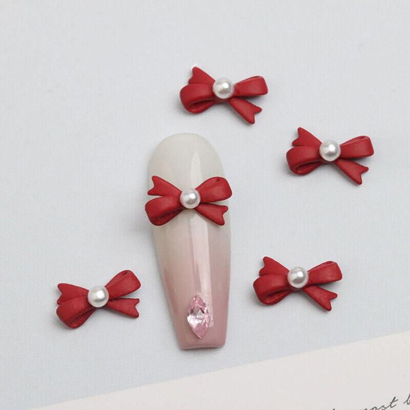 

10 шт. Подвески для ногтей, художественные ленты, части, золотой серебряный бант с жемчугом, украшения своими руками