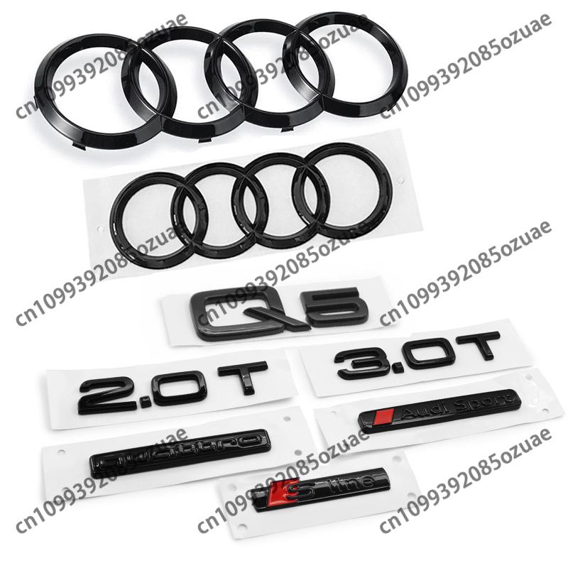4 Ring Audi Q5 Quarrto Sline Sticker Car Front Hood Grill Emblem Rear Trunk Badge Sticker Side Decoration Accessory Q5 2014-2019