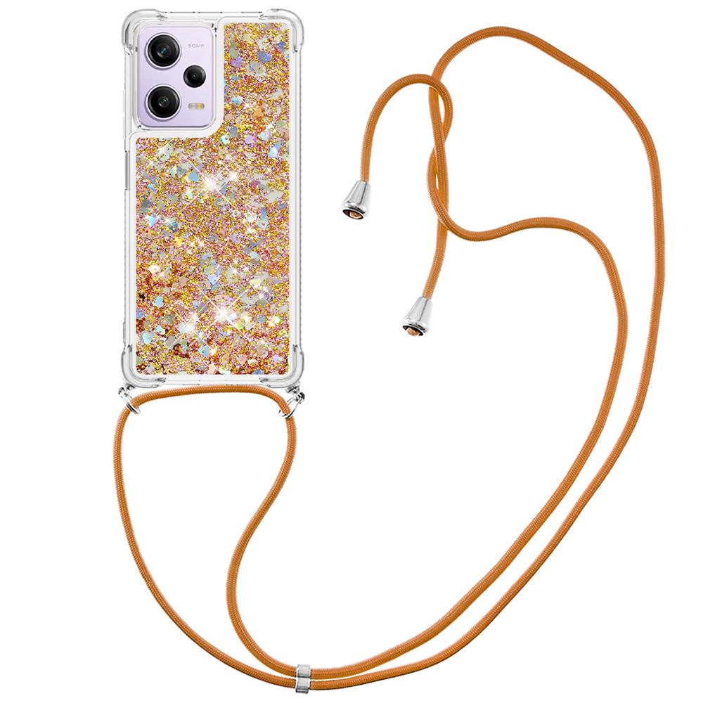 

Для Xiaomi Redmi Note 12 Pro 5G/Note 12 Pro Speed 5G/Poco X5 Pro 5G ТПУ чехол Дизайн Зыбучие пески Чехол для телефона со шнурком Gold/Hearts