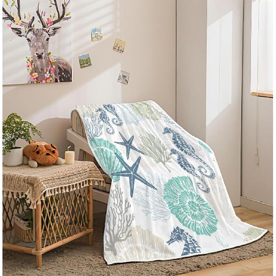 Beach Ocean Throw Blanket, Nautical Coastal Throw Blanket, Summer Blue and Teal Soft Fuzzy Blanket, Ocean Animal Theme Decor for Couch Bed Sofa