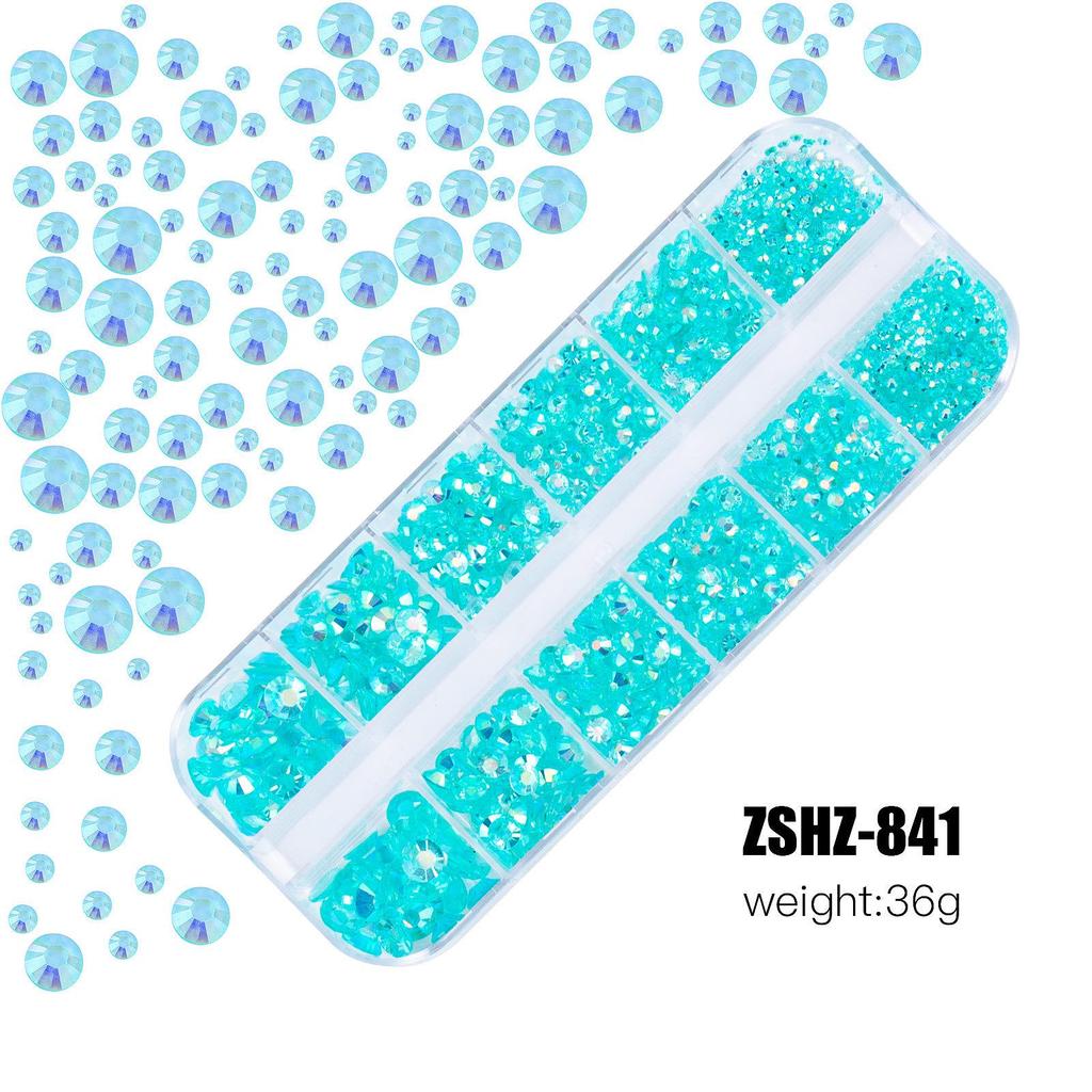 12-Fächer-Box mit gemischten Acrylharz-Strasssteinen mit flachem Boden für DIY Bären-Nagelkunst