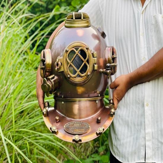 Brown Scuba Diving Helmet  Us navy Marine Diving Helmet  45.72 cm Heavy Marine Divers Helmet  Maritime Ship's Decorative Helmet
