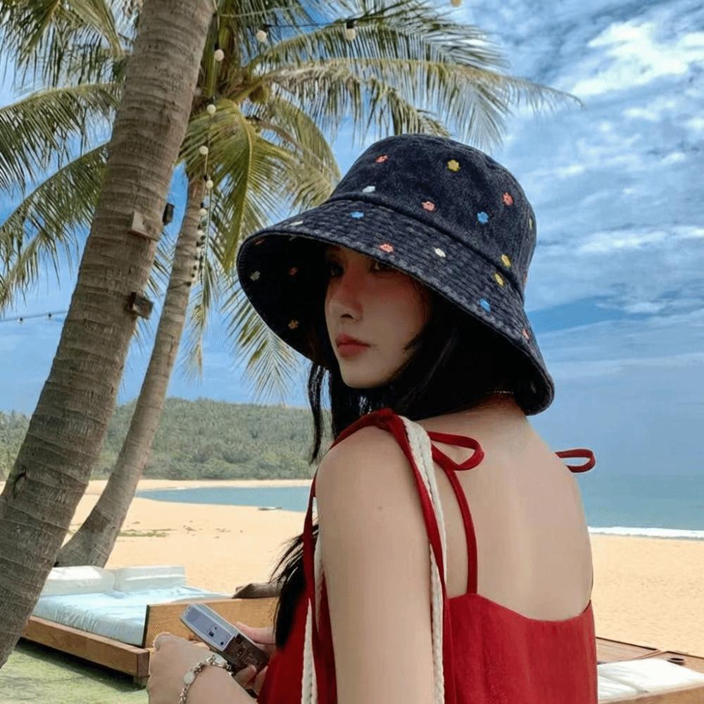 Retro Fisherman's Hat Windproof Sun Cap New Flower Embroidery Cowboy Hat Autumn