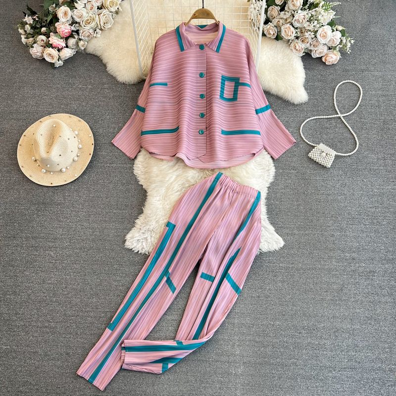 

Sanzhai Ruched Lightly Mature Skinny Pants Fashion Suit Pink One size