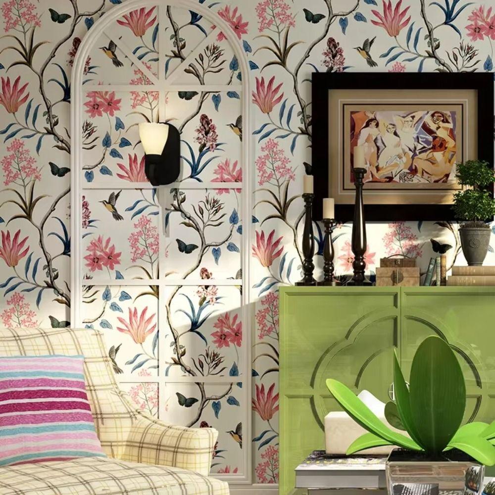 Non-woven Fabric Self Adhesive Wallpaper Aluminum Foil Bottom American Retro Wall Sticker  Wardrobe