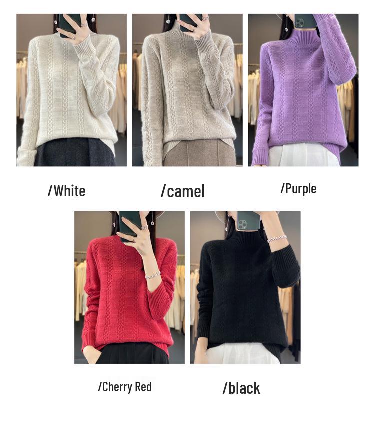 Women's Loose Thickened Mid-Neck Wool Knitwear - Autumn/Winter Long Sleeve Base Layer Sweater