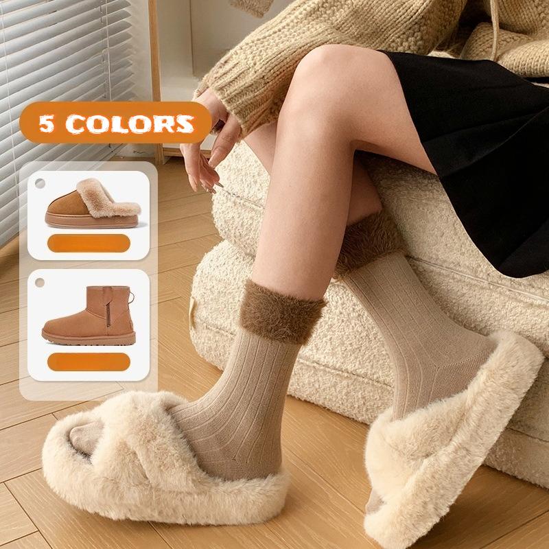 Women's Mink Fleece Thickened Warm Mid-calf Socks Color-blocked Design Japanese Style Versatile Autumn and Winter Lounge Socks