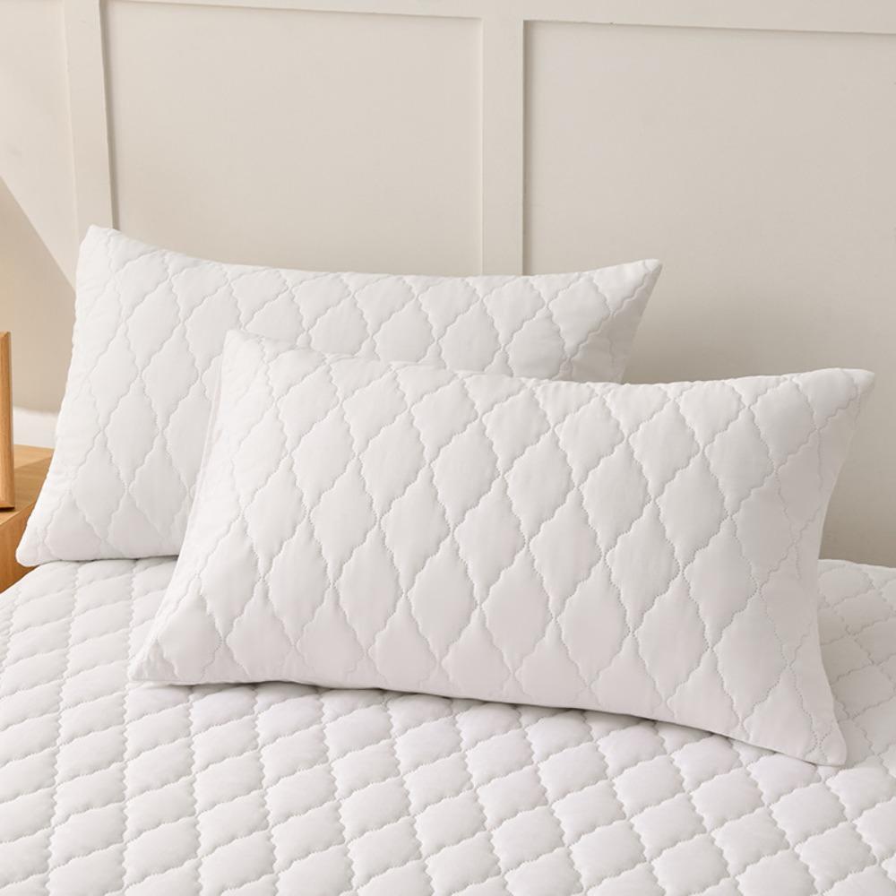 2pcs Nordic Style Quilted Pillow Case Breathable Solid Color Waterproof Pillowcase Machine Washable Anti-Bacterial