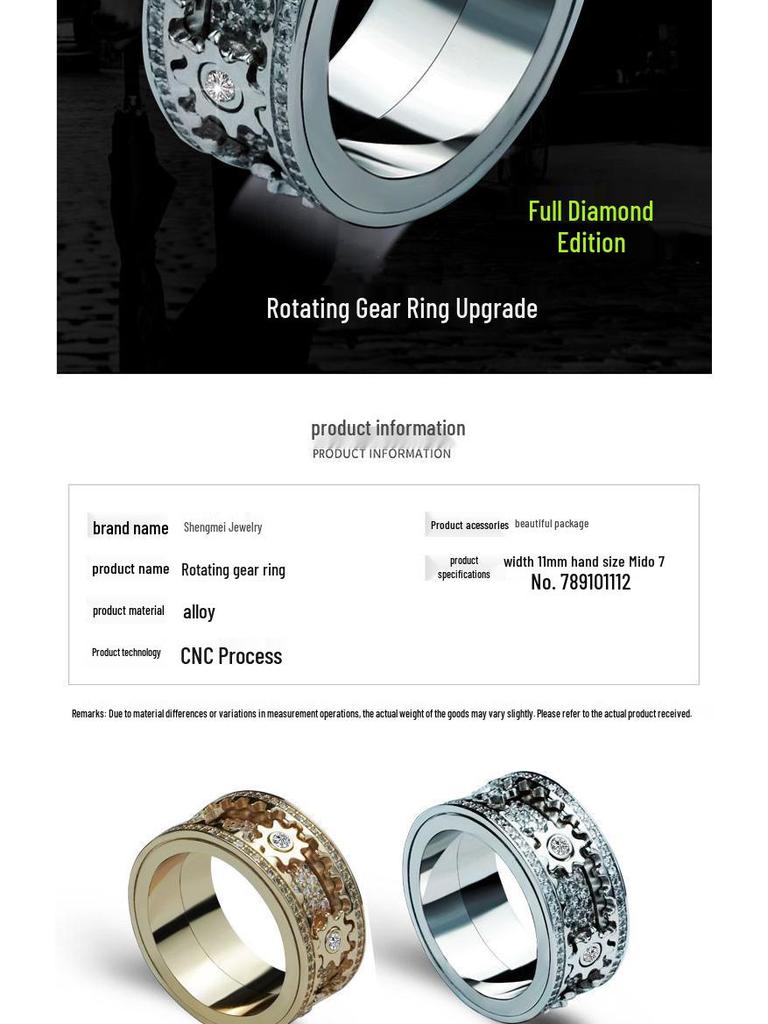 Pierścionek unisex z obracającym się trybikiem wysadzanym diamentami: Gwiezdny wzór dla par, Pierścionek na mały palec w całości wysadzany kamieniami