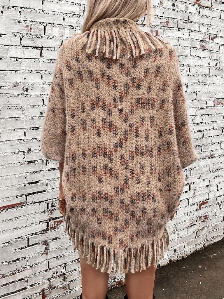 Colorful Striped Knitted Fringe Shawl for Women Autumn Winter New European and American Casual Loose Knit Cape