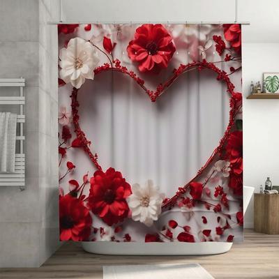 3D Floral Heart Shower Curtain | Romantic and Elegant Bathroom Decor
