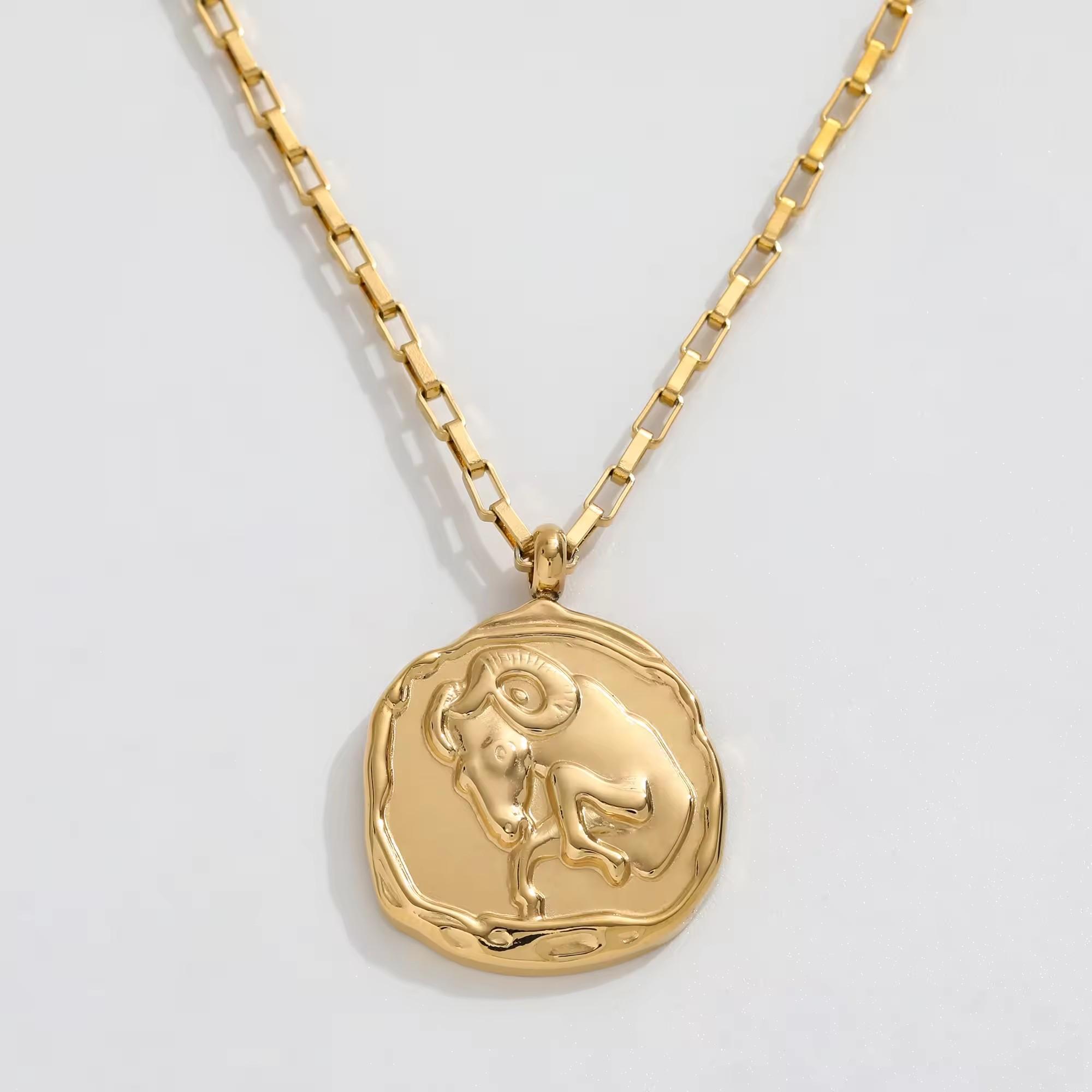 JOOLIM High End 18k PVD Gold Plated Stainless Steel  Cast Round Coin Sign Zodiac  Horoscope Necklace