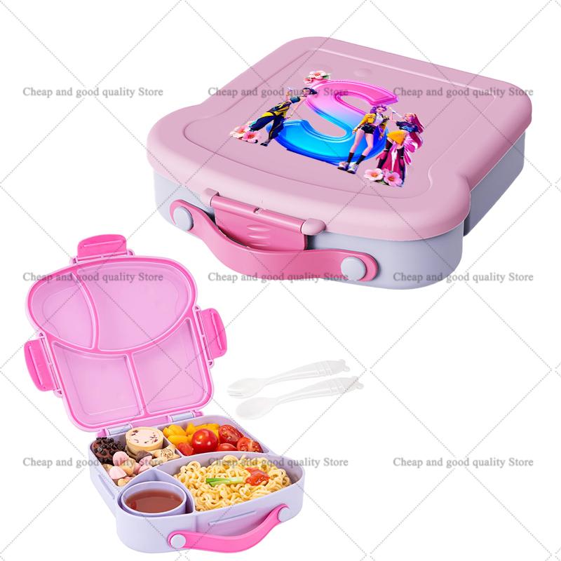 KPop Demon Hunters Lunch Box with Spoon Fork Sauce Case Girls Anime Letter School Picnic Bento Food Storage Containers Kids Gift