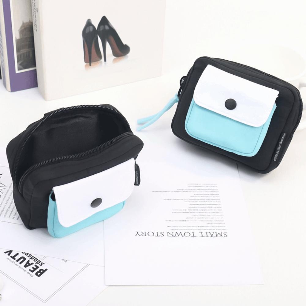 Contrast Color Canvas Coin Purse Multifuctional Mini Storage Bag Portable Earphone Bag Students
