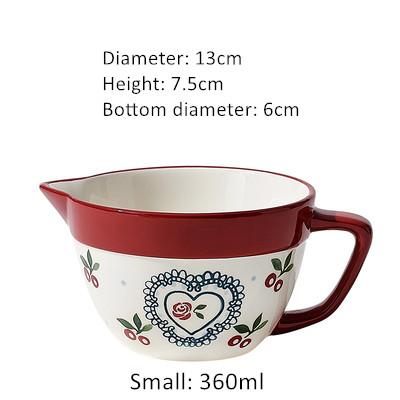 

Mixing Bowl Egg Beating Bowl With Drainage Mouth Ceramic Handle Small Large Milk Cup Salad Baking Bowl Kitchen Accessories