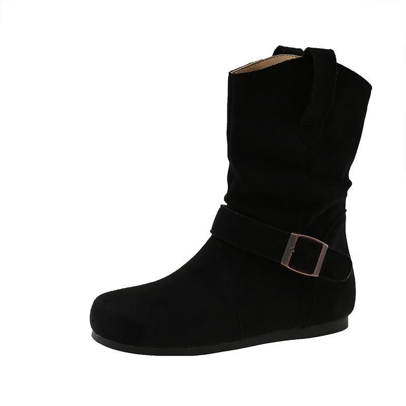 

Large size inner height increase casual retro stacking boots women s autumn and winter 2025 new boots thick-soled belt buckle Martin boots 35