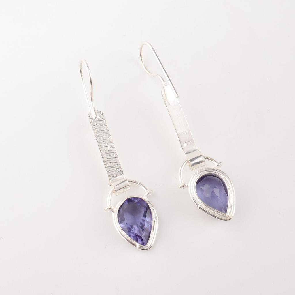 Iolite Gemstone 925 Sterling Silver Jewelry Handmade Earrings 2.3" Gift For Her EE-166-3