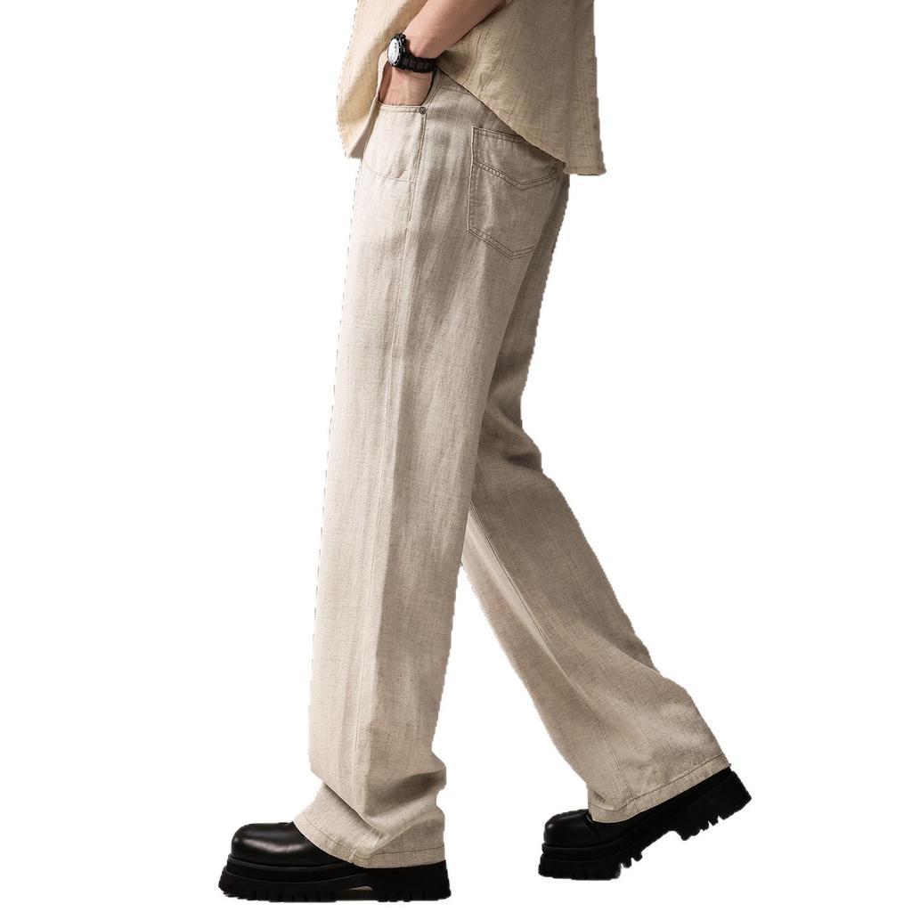 High-end Old Money Wind Tencel Linen Drape Casual Pants Men's Summer Thin Loose Straight Cool Business Trousers