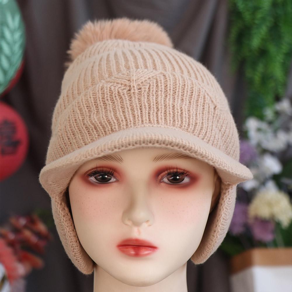 Solid Color Earflaps Hat Windproof Knitted Baseball Hat Fashion Plush Peaked Cap Ladies