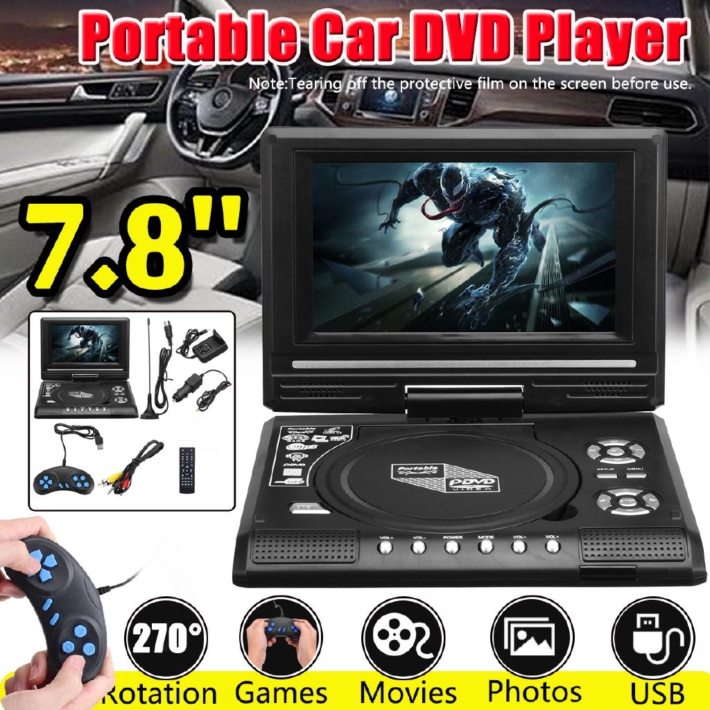7.8 Inch VCD CD MP3 DVD Player Portable HD TV Home Car DVD Player USB SD Cards RCA TV Portatil Cable Game 16:9 Rotate LCD Screen