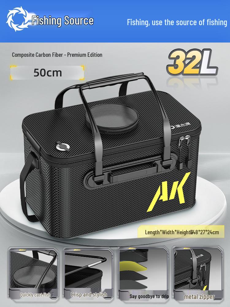 Pogrubione wiadro na żywe ryby z koszykiem na przynęty i ochraniaczem na ryby