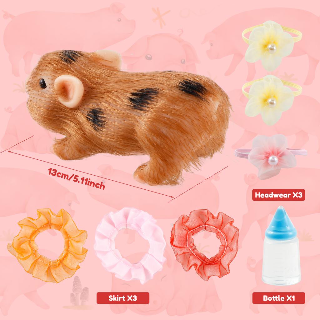 5In Silicone Pig Doll Toy Mini Soft Lifelike Silicone Pig Doll Cute Newborn Interesting Full Silicone Body Pig Toy with Clothes