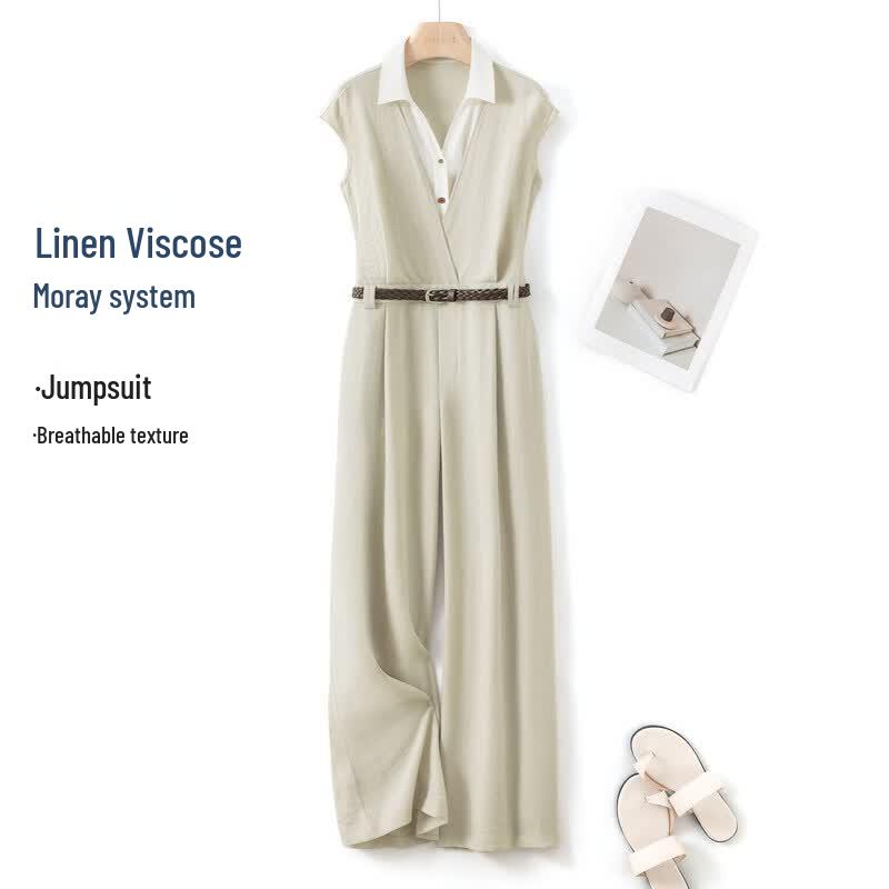 IHIMI Women s Linen Acetate Faux Two-Piece Relaxed Jumpsuit 2XL