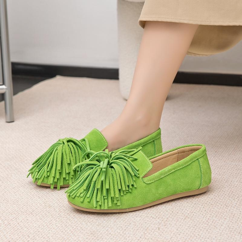 Women's Flat Shoes Genuine Leather Tassel Women's Loafers Large Size Ballet Mary Jane Shoes for Women