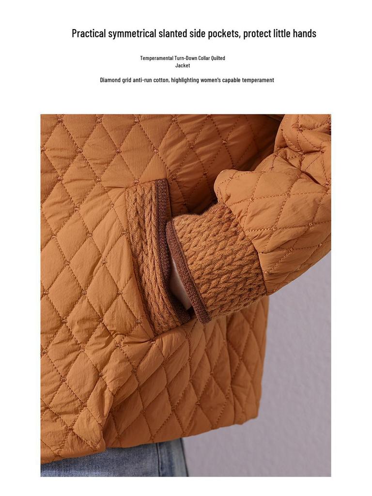 Women's Short Quilted Diamond Cotton Jacket - 2024 Autumn/Winter Casual Loose Fit for Middle-Aged Women