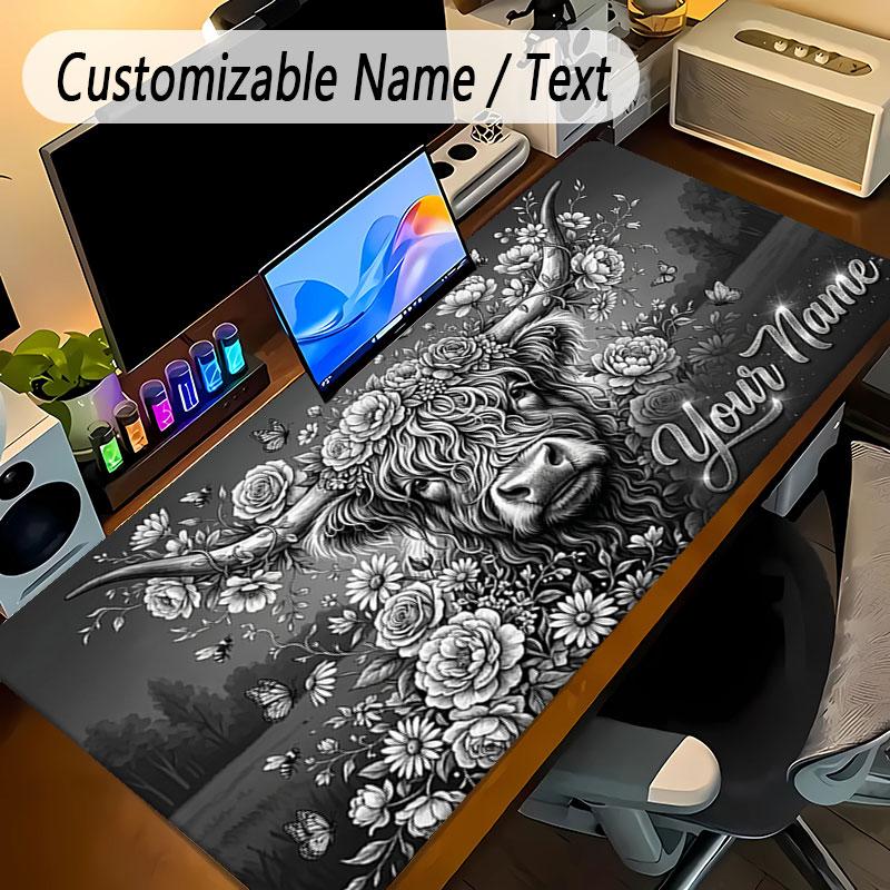 Floral Garden Theme Personalized Mouse Pad Custom Name Text Non Slip Desk Pad For Laptop Office Desktop