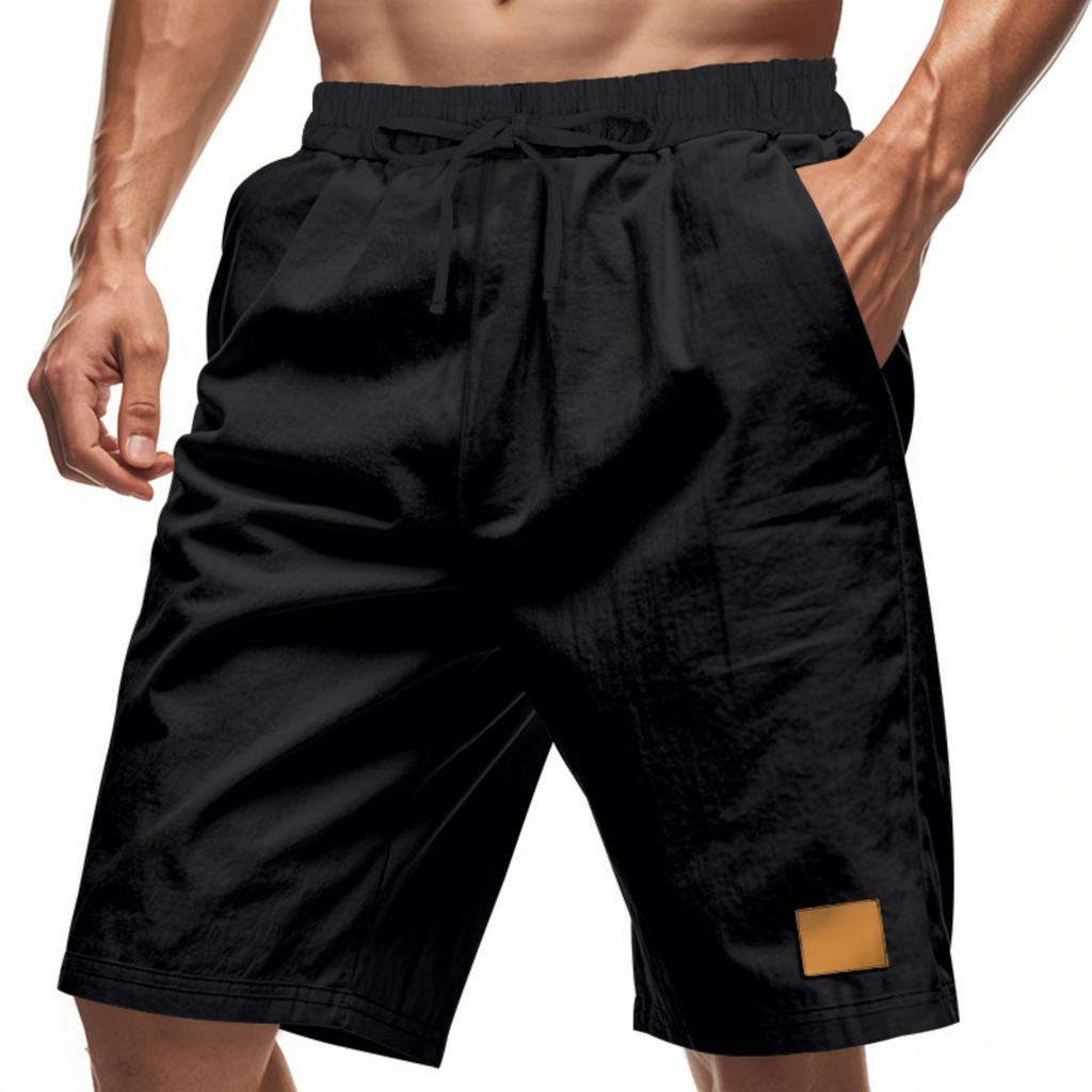 Men's Lightweight Linen Shorts Breathable Loose Fit Casual Beach Athletic Drawstring Waist with Patch Pocket
