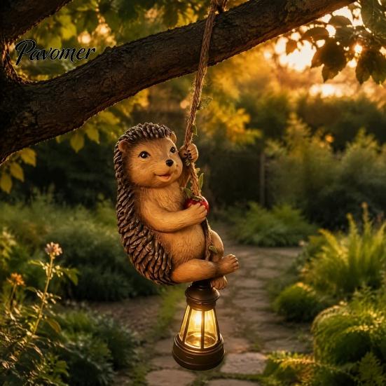 Unique Yard Decor for Garden Lovers Climbing Animal Solar Light, Resin Statue with Lantern, Fence Lights Hanging Light Outdoor Tree Decoration