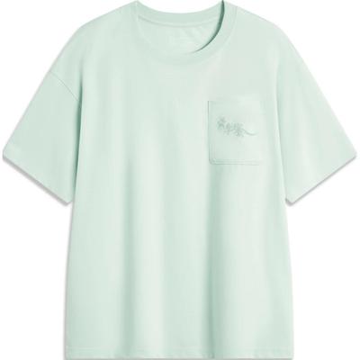 Li Ning Sports Trend Series Printed Round Neck Comfortable Breathable Loose Short Sleeve T-Shirt Unisex Tops Light-Moss-Blue AHSU327-3