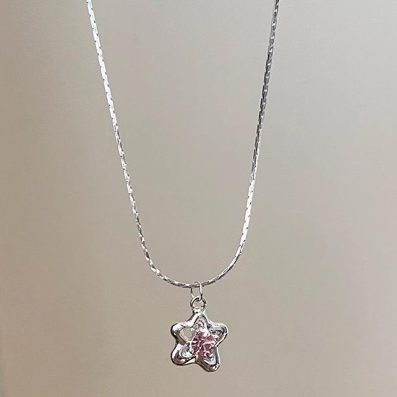 Summer Fresh Pink Star Necklace - Sweet Versatile Clavicle Chain for Women