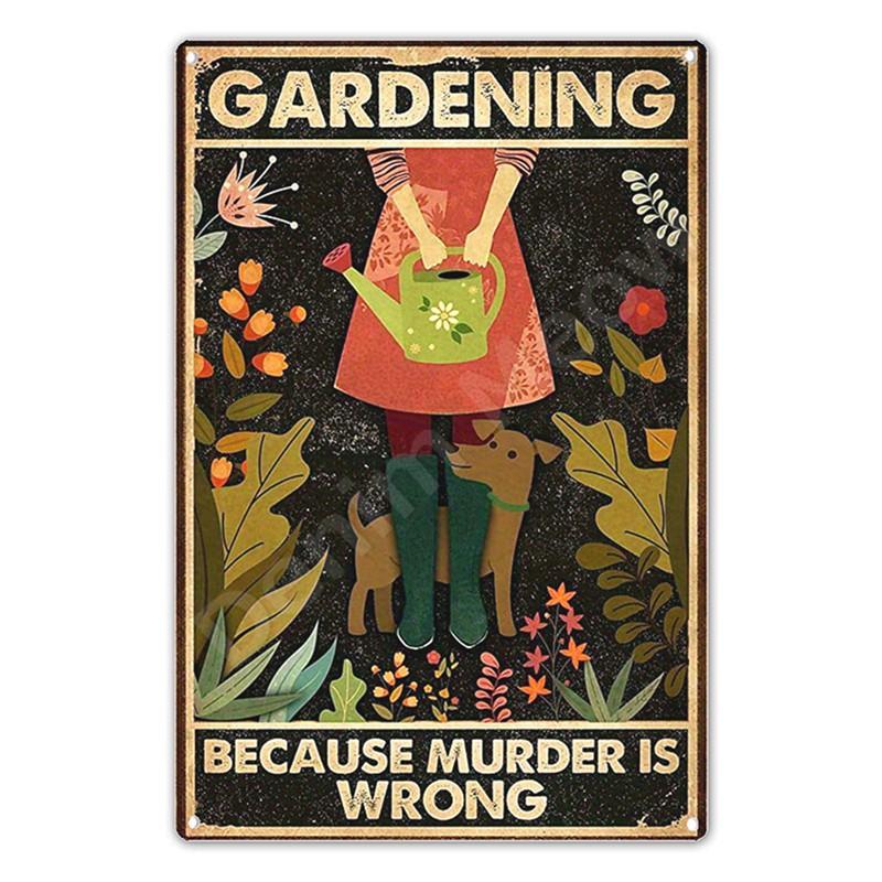 Vintage plechová cedule zahradnictví, retro cedule Funny Plants pro zahradu, venkovní nástěnná dekorace, cedule Home Sweet Home