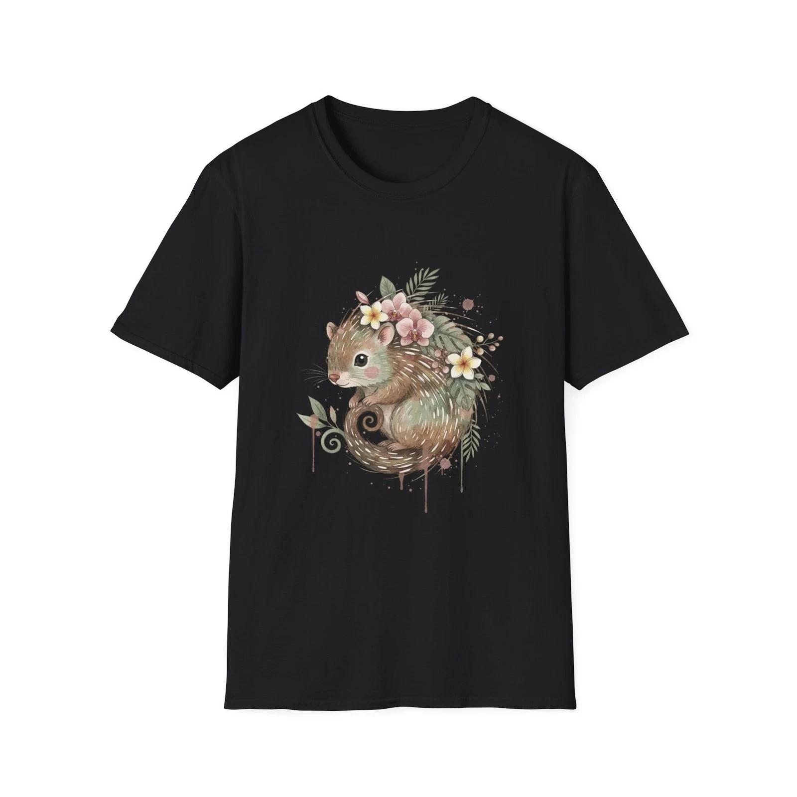 

Cute Porcupine Floral Watercolor Boho Black Tee Nature Print T-Shirt 2XL