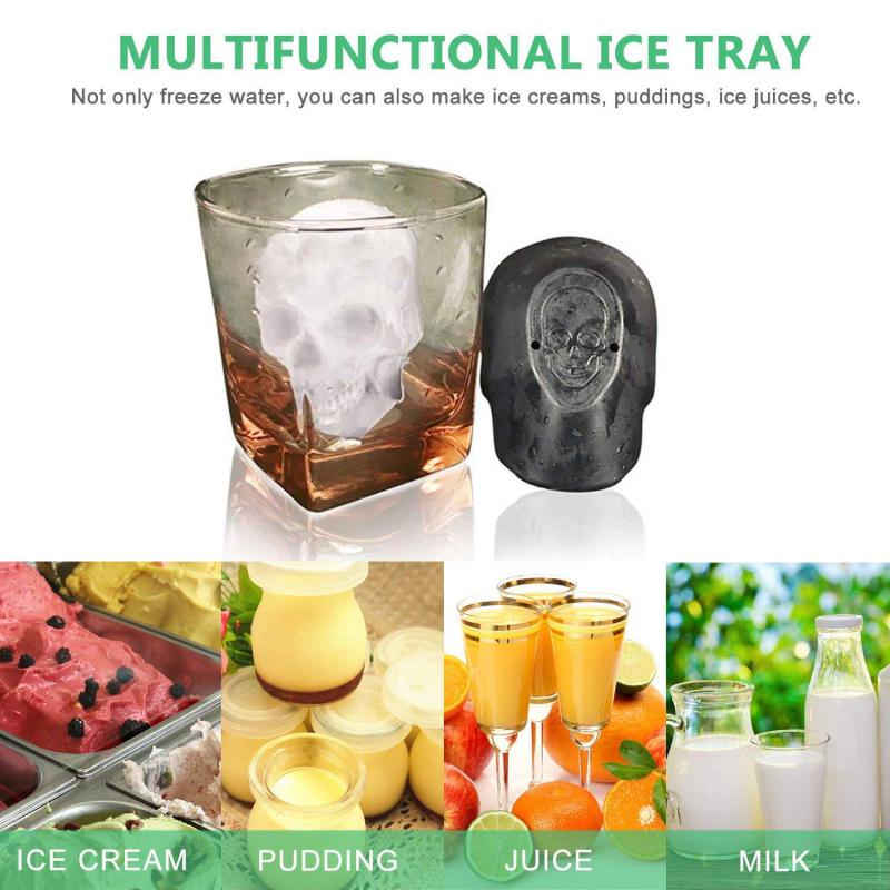 3D Skull Head Ice Cube Mold Skull Shaped Whisky Wine Ice Cube Tray Maker Chocolate Mould Bar Party