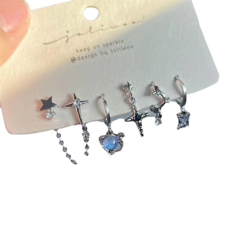 6-Piece Set Of Stud Earrings, Mango Chain Design Ear Buckle Earrings, Temperament Versatile Planet Zircon Earrings.