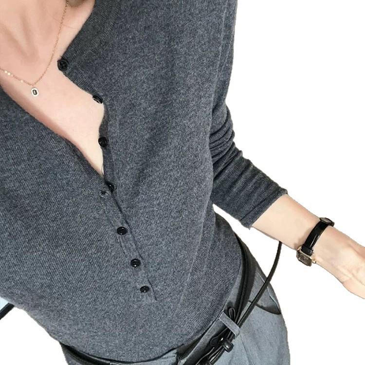 Women's Slim Fit Solid Knit Pullover with Tie-Knot Collar - Casual Imitation Wool Base Layer for Autumn