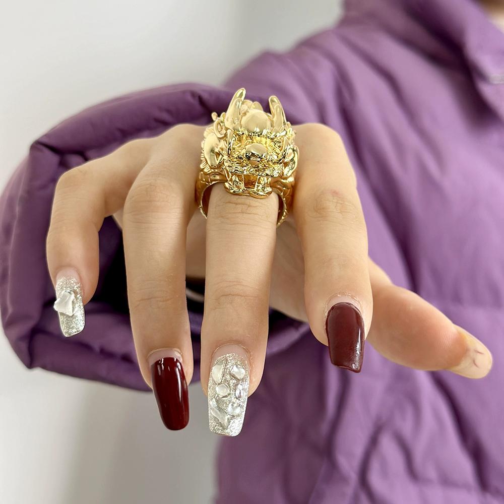 Punk Dragon Head Shape Personality Exaggerated Ring Men And Women Gold Opening Fashion Domineering Ring Jewelry